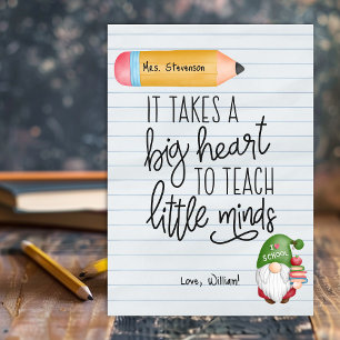 Teacher Appreciation Gnome With Books Thank You Card