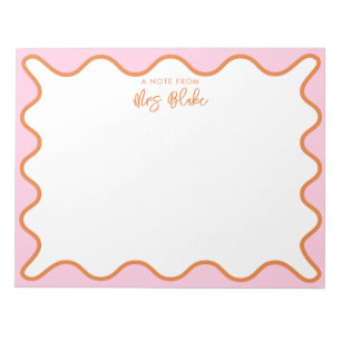 Teacher Appreciation Orange and Pink Wavy Notepad