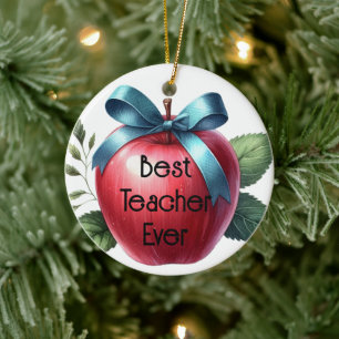 Teacher Appreciation Personalised Apples and Bows Ceramic Tree Decoration