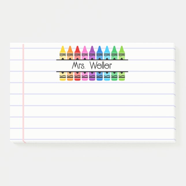 Teacher Appreciation Personalised Crayon Lined Post-it Notes (Front)