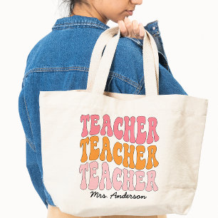Teacher Appreciation Personalised With Name Retro Tote Bag