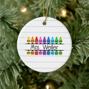 Teacher Appreciation Personalized Crayon Lined Ceramic Tree Decoration