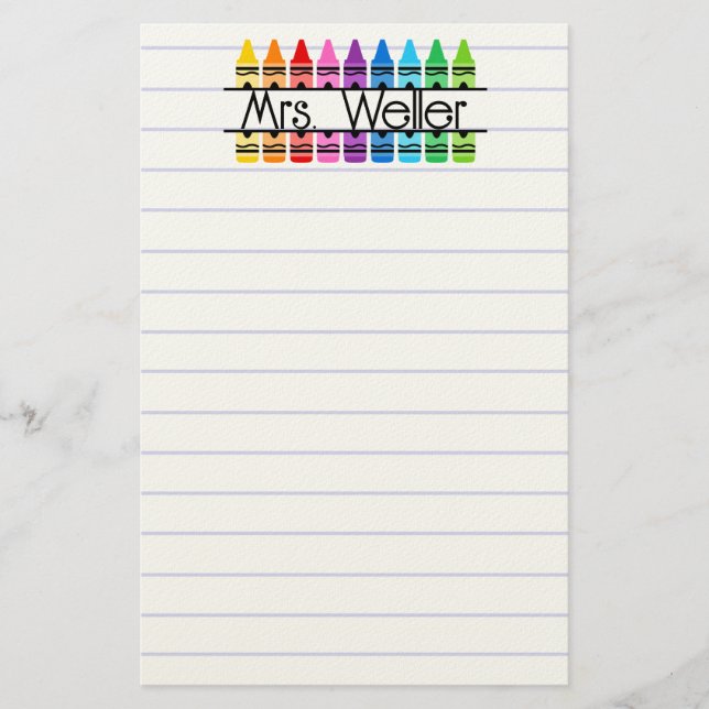 Teacher Appreciation Personalized Crayon Lined Stationery (Front)