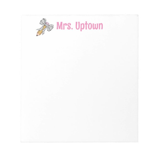 Teacher appreciation personalized pencil with bow notepad (Front)