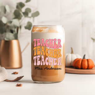 Teacher Appreciation Personalized With Name Retro Can Glass