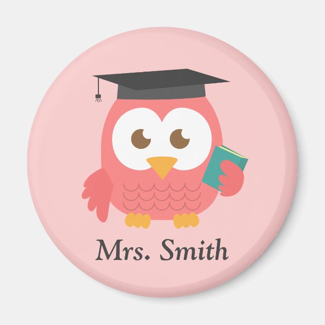Teacher Appreciation, Pink Wise Owl Magnet (Front)