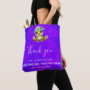 Teacher Appreciation Purple Green Turtle Tote Bag