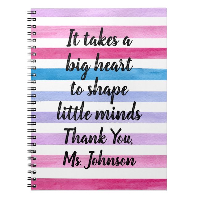 Teacher Appreciation Quote | Watercolor Stripes Notebook (Front)