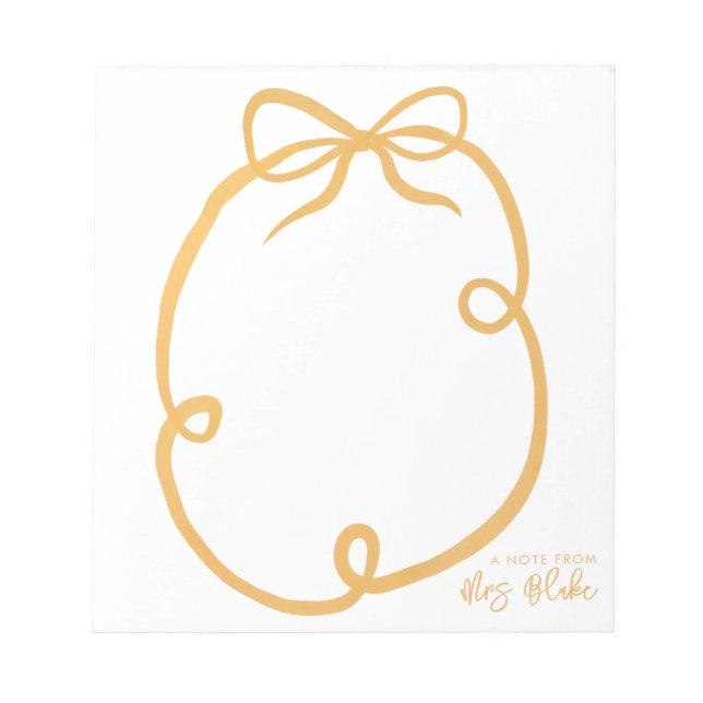 Teacher Appreciation Ribbon Bow Border Notepad (Front)