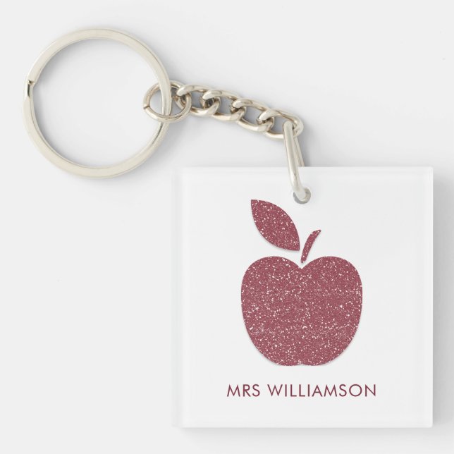 TEACHER APPRECIATION ROSE GOLD APPLE NAME KEY RING (Front)