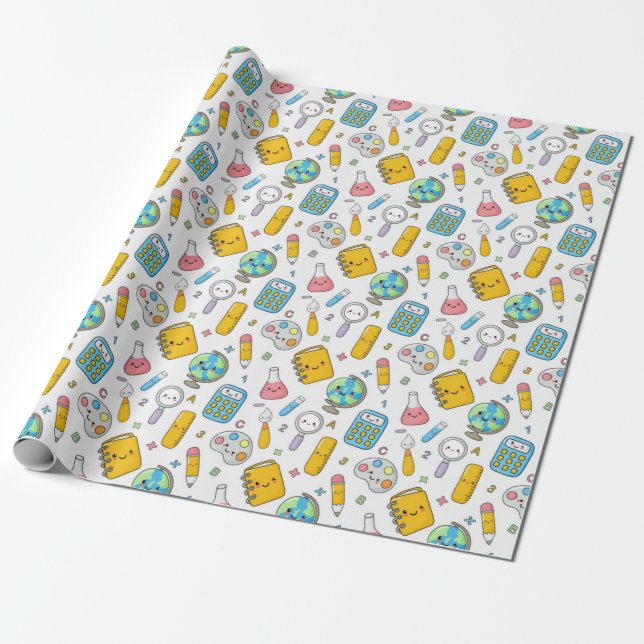 Teacher Appreciation School Supplies Pattern Wrapping Paper (Unrolled)