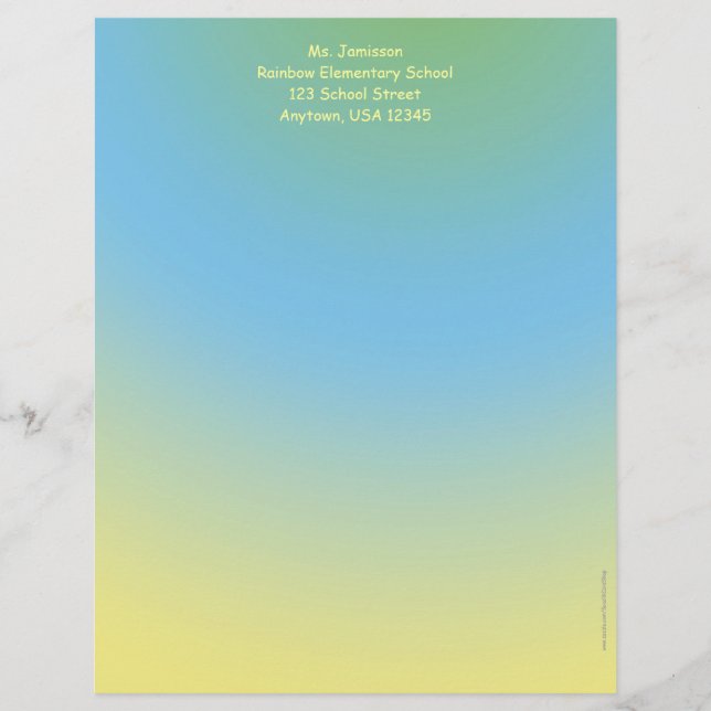 Teacher Appreciation Stationery, Blue and Yellow  Custom Letterhead (Front)