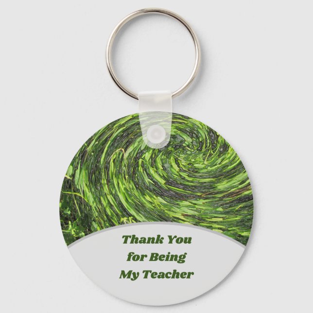 Teacher Appreciation Swirl Green Spiral Thank You Key Ring (Front)
