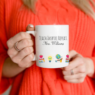 Teacher Appreciation Teach Inspire Repeat Custom Coffee Mug
