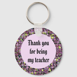 Teacher Appreciation Thank You Pink Mosaic Tiles Key Ring