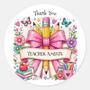Teacher Appreciation Thank you Retro Pencil Classic Round Sticker