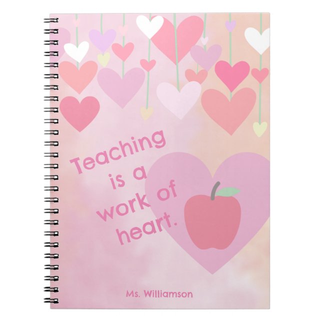 Teacher Appreciation Thanks Apple Heart Monogram Notebook (Front)