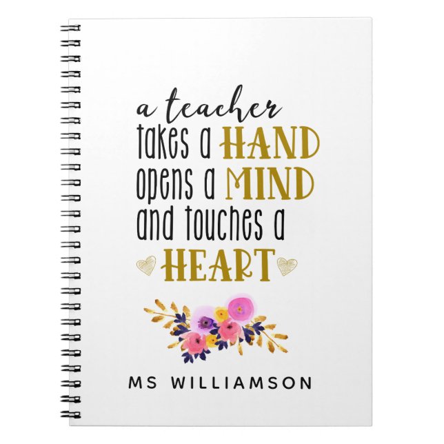 Teacher Appreciation Typography Personalised Notebook (Front)