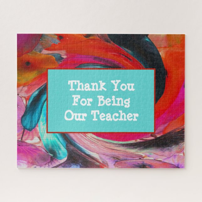 Teacher Appreciation Vivid Swirled Tie Dye Thanks Jigsaw Puzzle (Horizontal)
