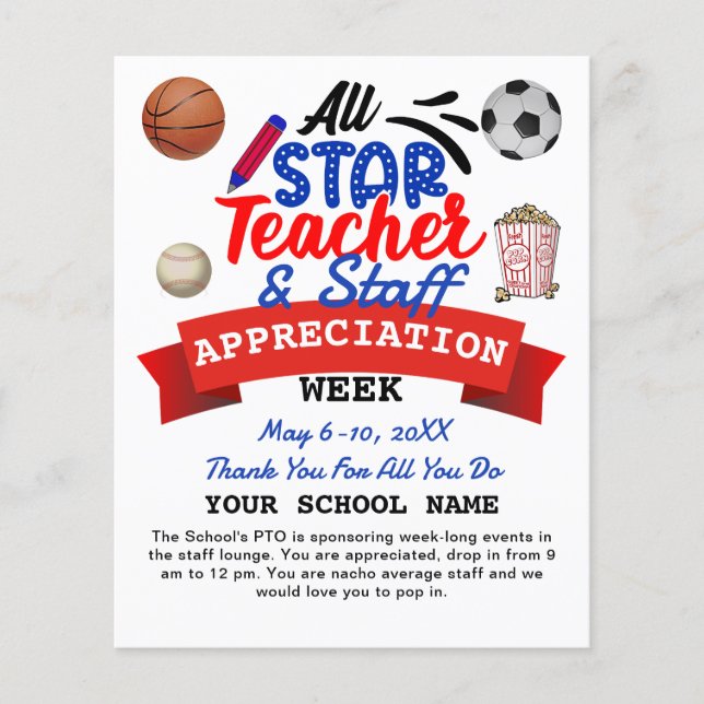 Teacher Appreciation Week All Star PTO Itinerary Flyer (Front)