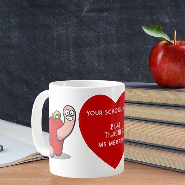 Teacher Appreciation Worm in Apple Add Name Coffee Mug (Teacher's Name Worm in Apple Appreciation Award Coffee Mug)