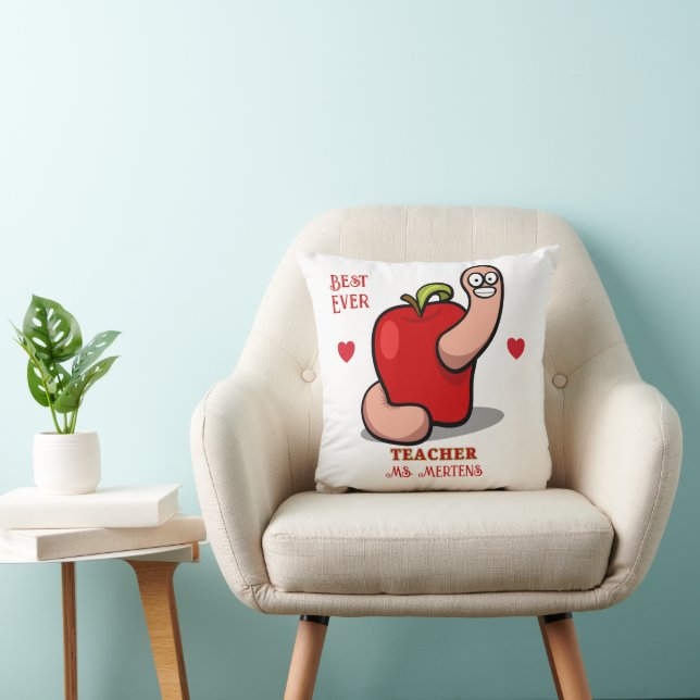 Teacher Appreciation Worm in Apple Add Name Cushion (Chair)