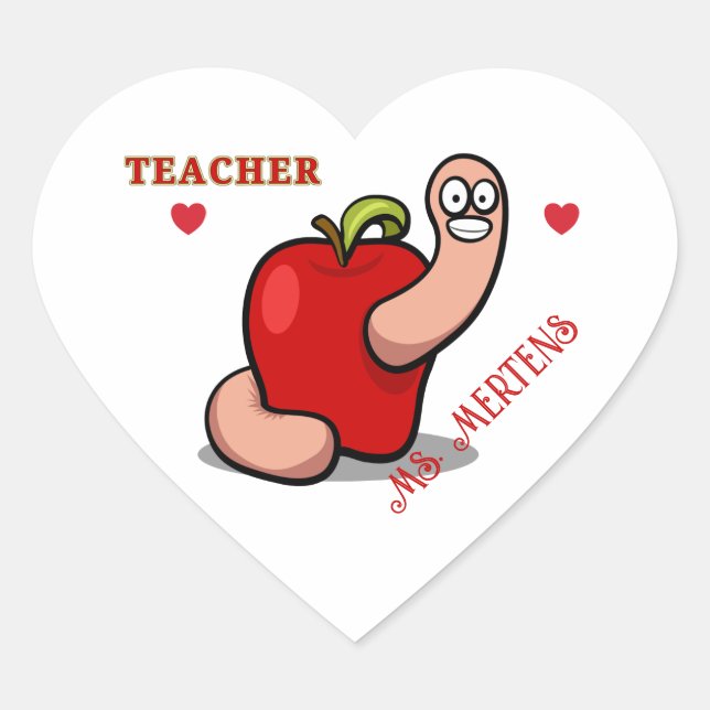 Teacher Appreciation Worm in Apple Add Name Heart Sticker (Front)