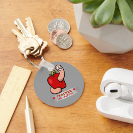 Teacher Appreciation Worm in Apple Add Name Key Ring
