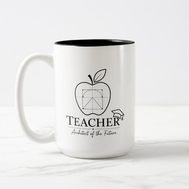Teacher Architect Apple Blueprint Two-Tone Coffee Mug (Left)