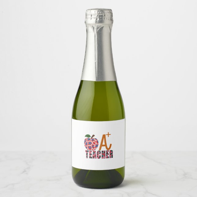 Teacher Art Apple A Plus Teacher Sparkling Wine Label (Front)