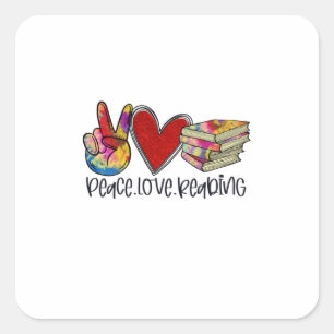 Teacher Art Peace Love Reading Square Sticker