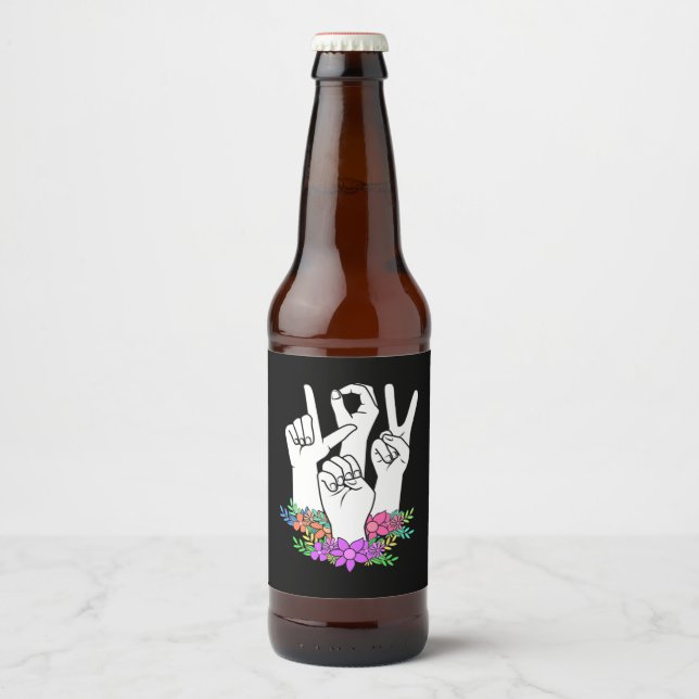 Teacher ASL Hand Sign Beer Bottle Label (Front)