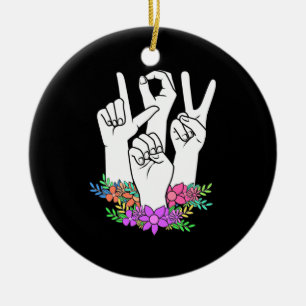 Teacher ASL Hand Sign Ceramic Tree Decoration