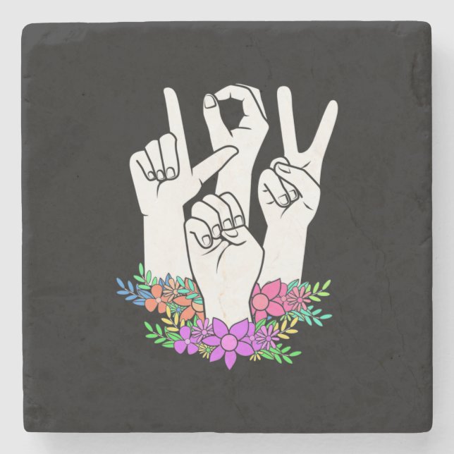 Teacher ASL Hand Sign Stone Coaster (Front)