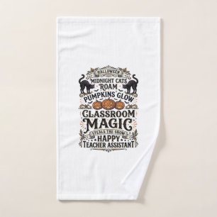 Teacher Assistant Halloween Shirt with Black Cats  Hand Towel