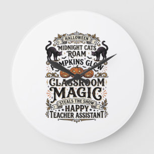 Teacher Assistant Halloween Shirt with Black Cats Large Clock