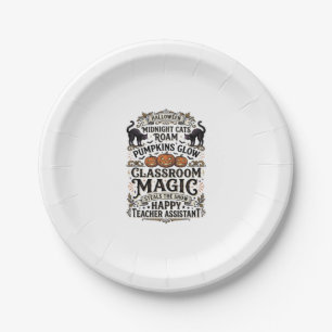 Teacher Assistant Halloween Shirt with Black Cats  Paper Plate