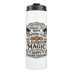 Teacher Assistant Halloween Shirt with Black Cats Thermal Tumbler