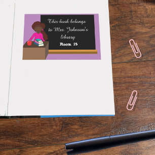 Teacher at her Desk Classroom Library Bookplate  Rectangular Sticker