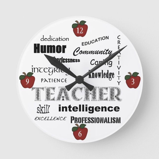 Teacher Attributes+Red Apples Round Clock (Front)