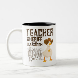 Teacher Back to school Cowboy Retro Goose Funny Two-Tone Coffee Mug
