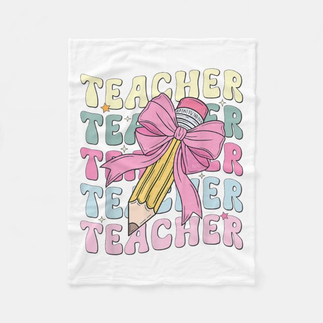 Teacher Back To School Teachers Coquette Bow Penci Fleece Blanket (Front)