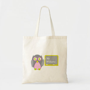 Teacher Bag - Pink Chevron & Grey Owl Chalkboard