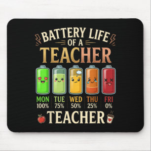 Teacher Battery Life Funny Back To School Educator Mouse Pad