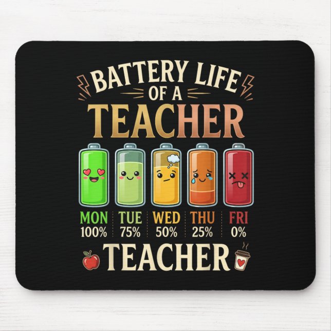Teacher Battery Life Funny Back To School Educator Mouse Pad (Front)