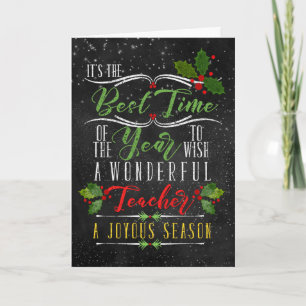 Teacher Best Time of the Year Christmas Chalkboard Holiday Card