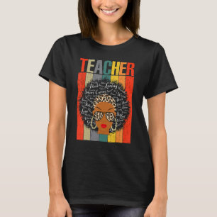 Teacher Black History Month Leopard Messy Bun Afri T-Shirt