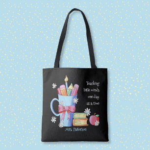 Teacher Black Tote Bag with Quote and Name