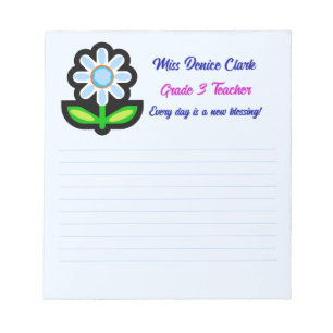 Teacher Blue Notepad with Blue Flower