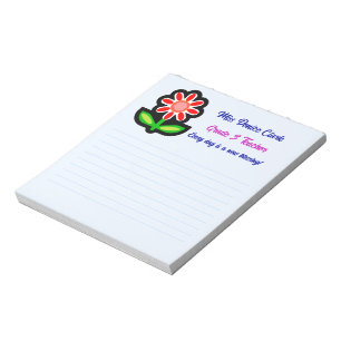 Teacher Blue Notepad with Red Flower